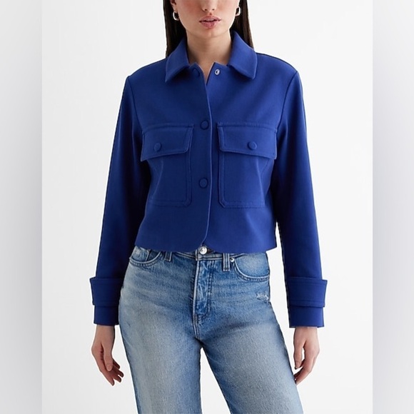Express Jackets & Blazers - NWT EXPRESS Blue Cropped Collared Jacket Extra Small